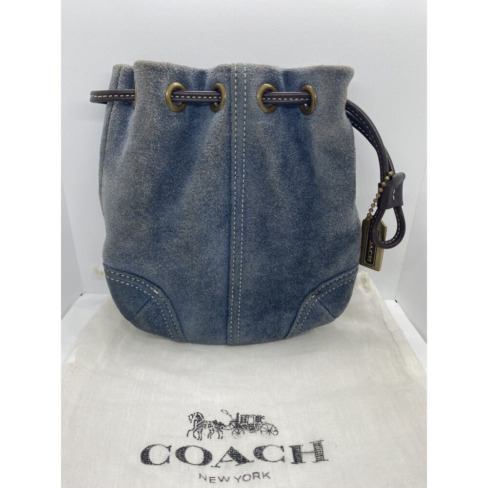 COACH Suede Drawstring Pouch Blue Vintage Authentic Y2K Bag with Charm